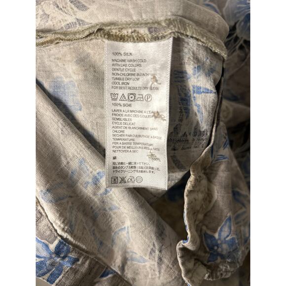Vintage Tommy Bahama 100% Silk Floral Hawaiian Camp Shirt Grey/Blue/White  XL - Picture 5 of 6